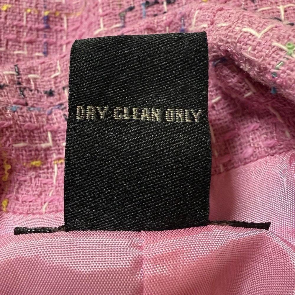 Anne‎ Carson Silk Tweed Blazer M Jacket Pink Frayed Hem Office Career Barbiecore